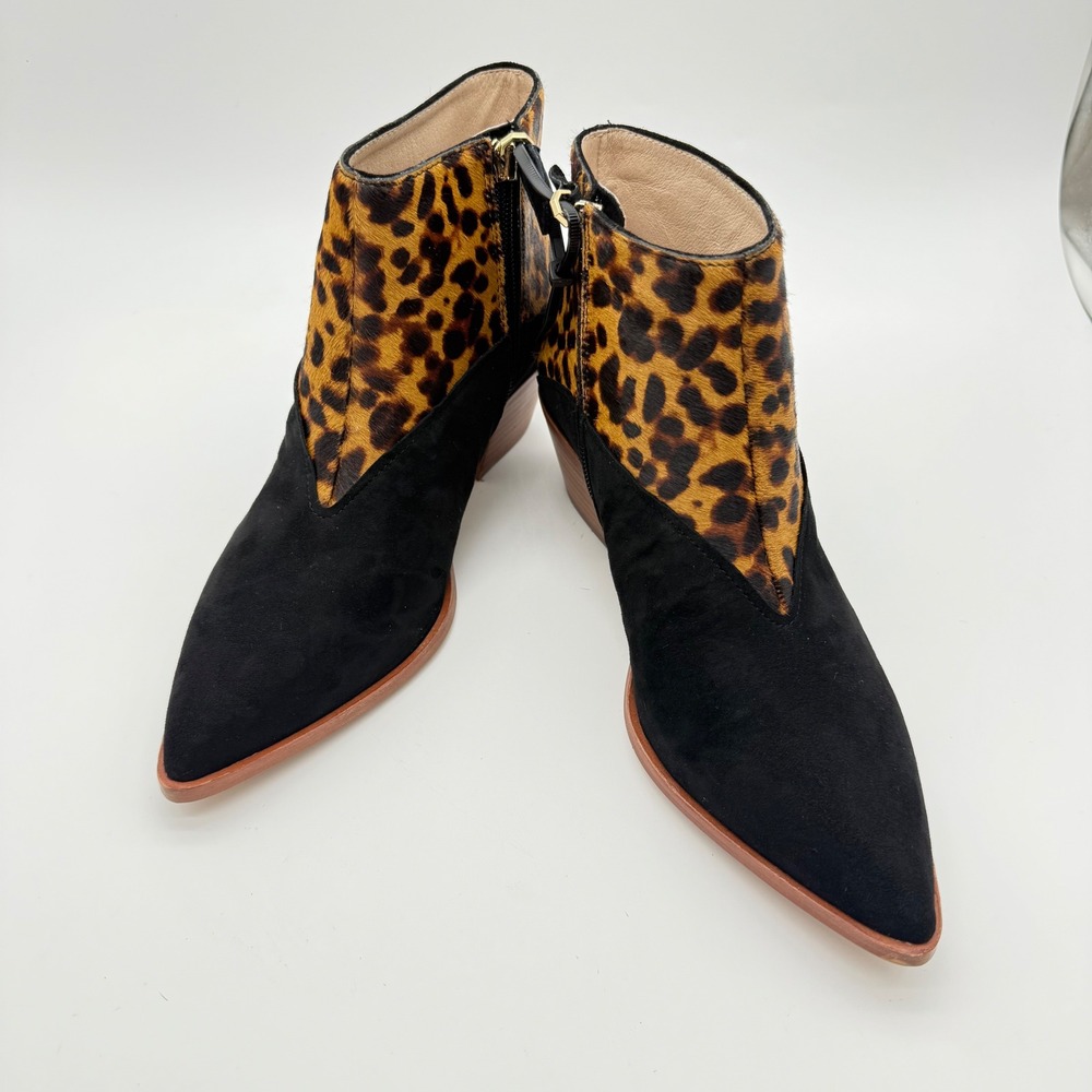 Louise et Cie Booties Women 8.5 Black Leopard New Calf Hair Suede Pointed Toe